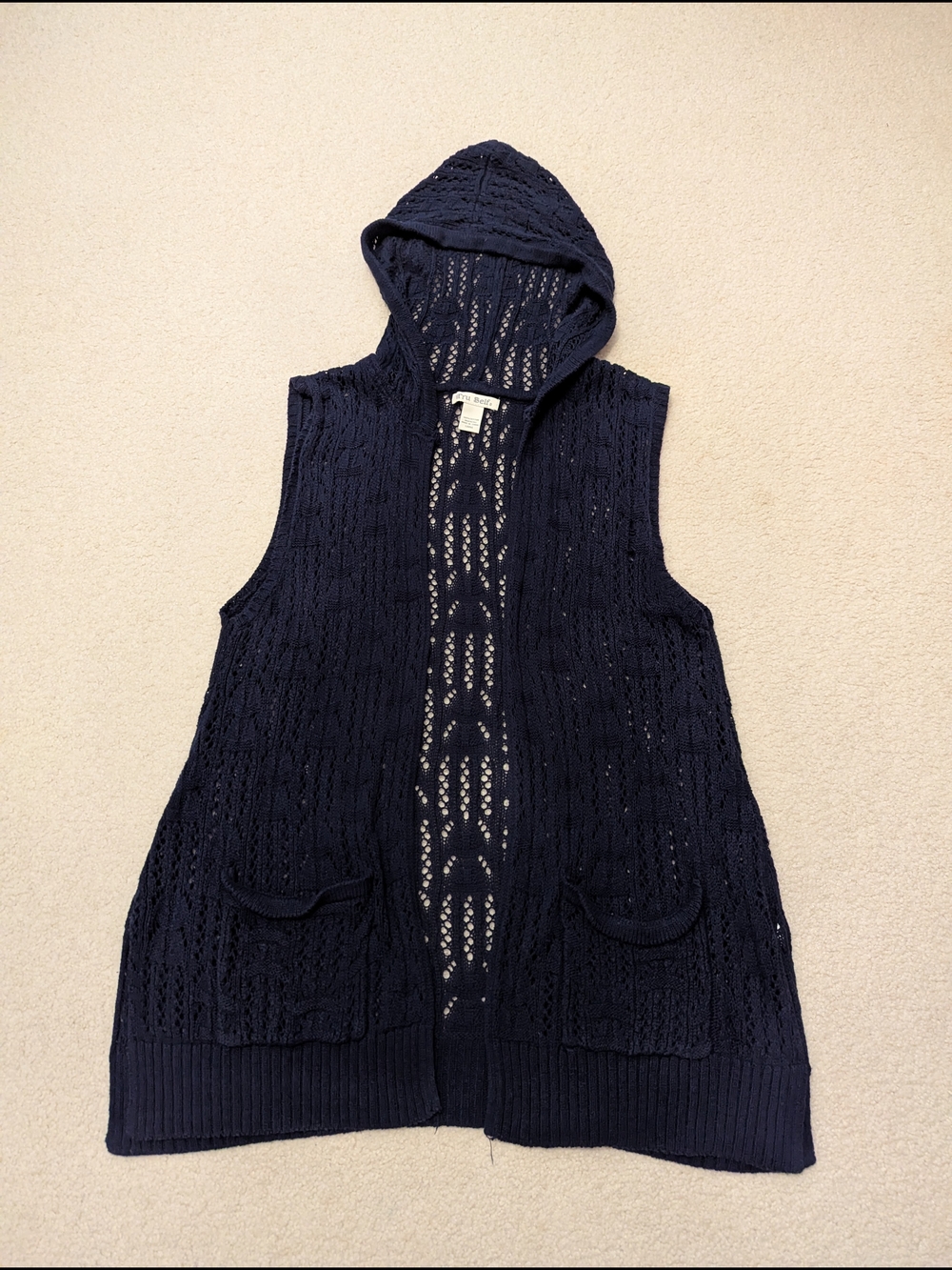 Hooded Open Knit Cardigan - Navy